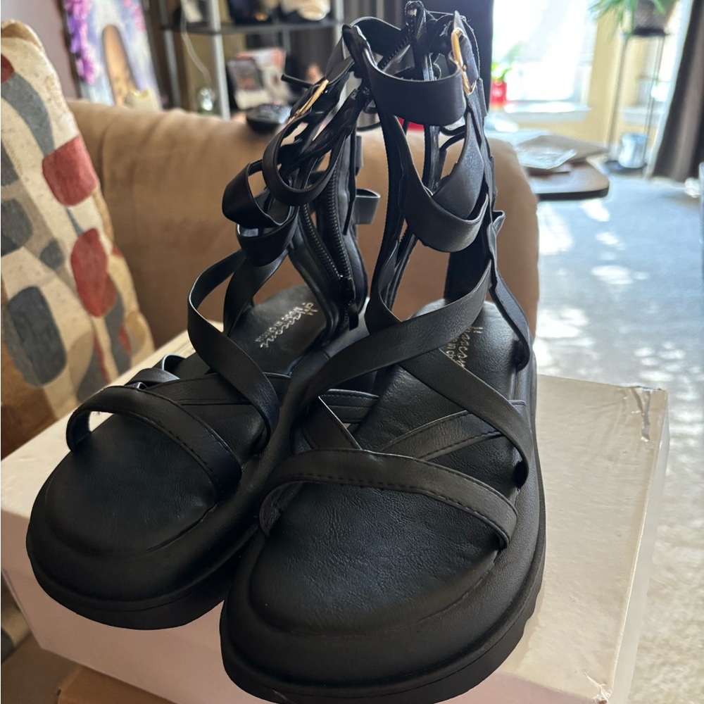 SHEIN Black Gladiator Sandals with Lace-Up Design